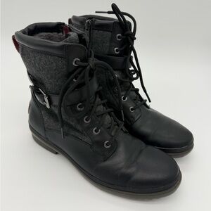 UGG Kesey Black Leather Wool Waterproof Lace Up Combat Boots Women's Size 9